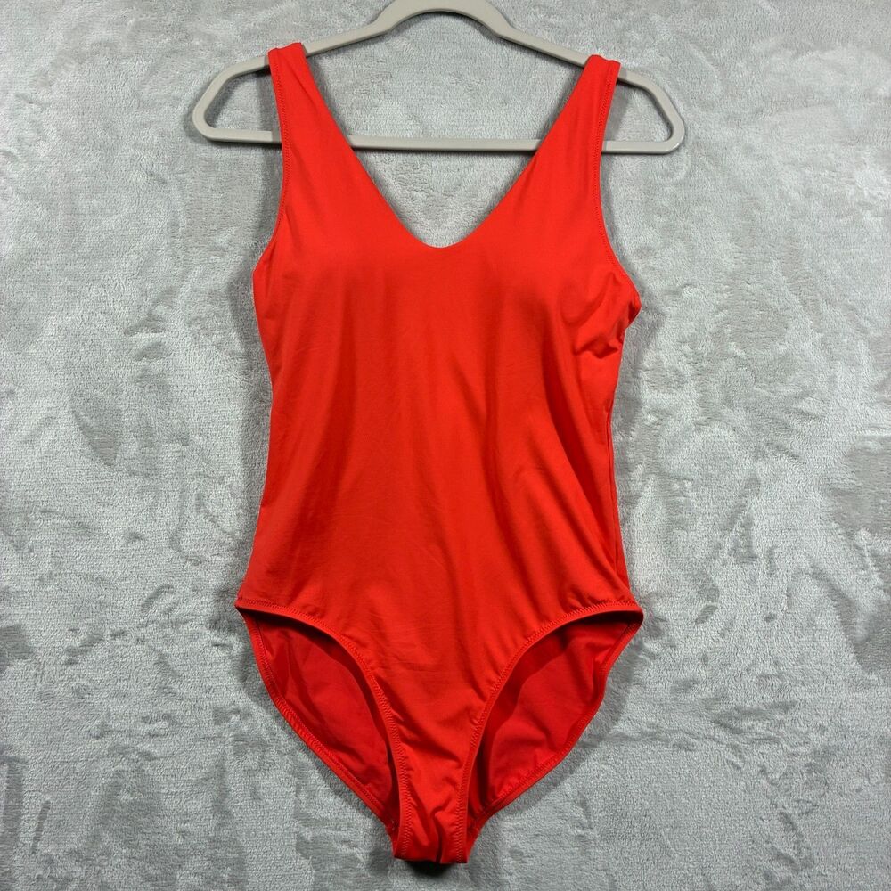 Athleta Seychelles One Piece Swimsuit ST Small Tall Orange Deep V UPF 50+ 531214